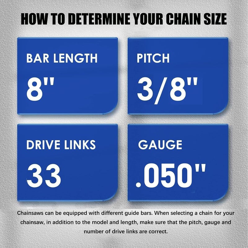 GSSHBR 4 Pack 8 Inch Chainsaw Chain 050" Gauge, 3/8" LP Pitch, 33 Drive Links, 8 Inch Pole Saw Chains Fits for Chicago Sun Joe SWJ800E SWJ806E Portland, Greenworks, Chicago and More- S33 - Image 2